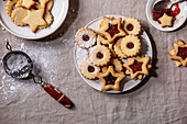 Christmas Linz shortbread cookies with red jam