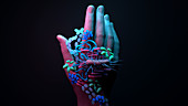 Bacteria on a hand, conceptual illustration