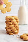 Stack of Canestrelli Italian Butter Biscuits with milk