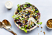 Blueberry Fennel Salad topped with Maple Toasted Seeds and Coconut Lemon Vinaigrette