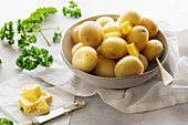 New potatoes with butter and parsley