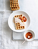 Vegan cinnamon waffles with oat cream foam