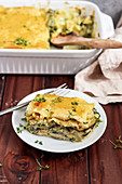 Spinach lasagne with ricotta substitute and mushrooms (vegan)