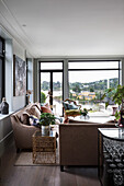 Elegant seating area in front of patio doors