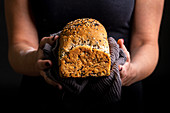 Wheat loaf with black and white sesame seeds