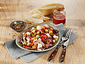 Mediterranean meat salad with feta cheese