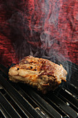 Meat on hot metal grill