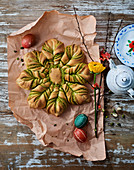 Yeast Easter star with pistachio cream filling