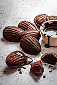 Chocolate madeleines with chocolate dipping sauce