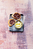 bread with chocolate spread and mascarpone with oil