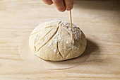 Prepare country bread Cut pattern in dough piece