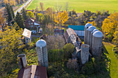 Silos on a farm, aerial photograph