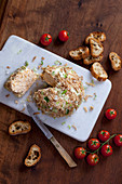 Cheese ball with dried onions and spring onions