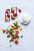 Burratta with bread and colorful tomatoes