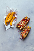 Hot dogs with frankfurter sausages