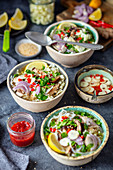 Pho soup with chicken and shiitake mushrooms