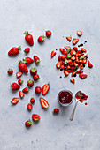 Strawberry jam and fresh strawberries