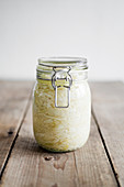 A jar of homemade sauerkraut