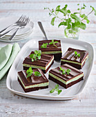 Custard and mint cuts with chocolate