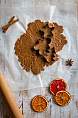 Cut out gingerbread cookies