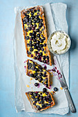 Blueberry custard tart with creme fraiche