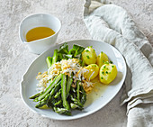 Green asparagus with concetrated butter and boiled egg