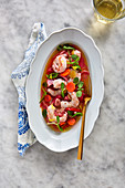 Pickled shrimp on dish