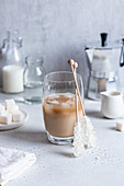 Iced coffee with candy sticks