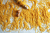 Homemade chitarra noodles