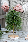 Tinker little trees for Christmas table decorations