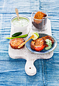 Tomato and cheese fritters with herb dip