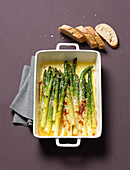 Gratin green asparagus in parmesan butter