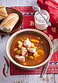 Hungarian fish soup with red spices