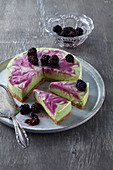 Avocado and cream cheese cake with blackberries