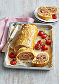 Minced meat roll in puff pastry