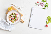 Soused herring ceviche salad with radishes