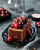 Marquise au chocolat filled with cognac and cherries