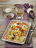 Light courgette carbonara with pancetta and Parmesan