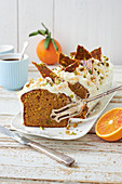 Orange and carrot loaf cake with pistachio nuts