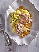 Pork roll with sausage filling and sauerkraut