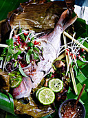 Banana Leaf Snapper with Green Papaya Seed Salad