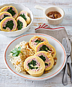 Potato roll with ham and spinach