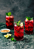 Sparkling rhubarb and lime drink