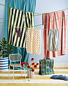 Laundry on indoor clothesline