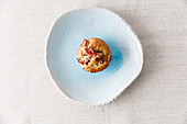 A vegan rhubarb and nut muffin