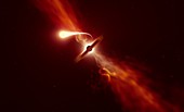 Star tidally disrupted by a black hole, illustration