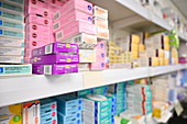 Medicine shelves in a pharmacy