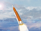 NASA's Space Launch System taking flight, illustration