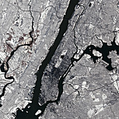 Snow covering New York City, NY, USA, satellite image
