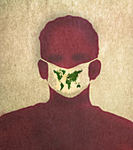 Man wearing world map on mask, illustration
